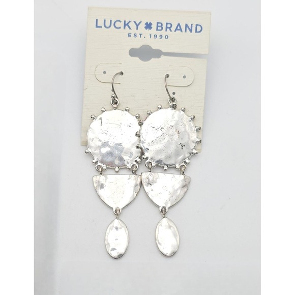 Lucky Brand Jewelry - New! LUCKY BRAND Daring Earrings Concentric‎ Disc Silver Tone Dangle Drop 3.25"